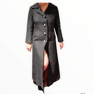 Vintage 1960’s Deadstock Black Matelasse Long Maxi Dress Coat Rhinestone Button